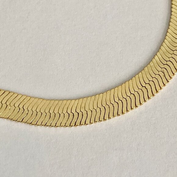 Vintage Gold Plated Flat Herringbone Bracelet 7-1/4" 14Kt Hamilton Yellow Gold - Picture 7 of 12
